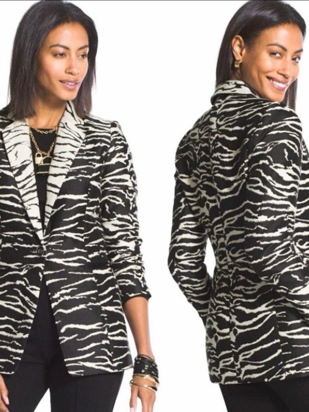 Chico's Black & White Zebra-Print Blazer